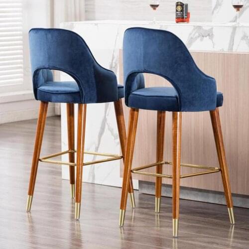 Luxury Bar Chair American Country High Chair Nordic Bar Chair Fashion Modern Velvet Solid Wooden High Stool