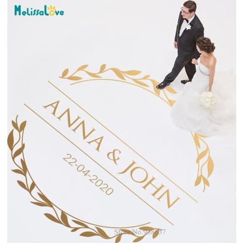 Custom Name Date Leave Design Personalized Wedding Party Dance Floor sticker Decor Removable Vinyl Poster BA872