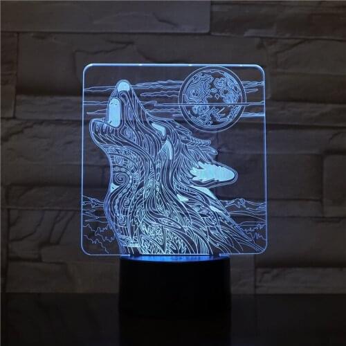 [Seven Neon]Cool Wolf Acrylic 7Colors Desk Lamp 3D Lamp Animal Child Gift Novelty Led Night Light Millennium Falcon Light