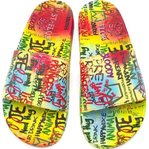 2021Summer Outdoor Big Size Flat Women Shoes Fashion Creativity Graffiti Slippers Ladies Non-Slip Flip Flops Casual Beach Slides