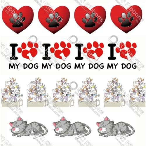 Dog Paw and Cat Cartoon Printed Customized Design Lanyard/Satin/Grosgrain Ribbon for DIY Hair Craft Supplies Sewing