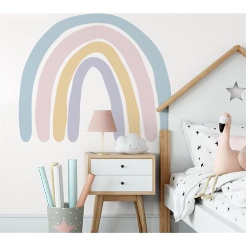 Nordic Rainbow Wall Stickers for Kids Rooms Colorful Cartoon Creative Stickers Room Decoration DIY Children Nursery Wall Decals