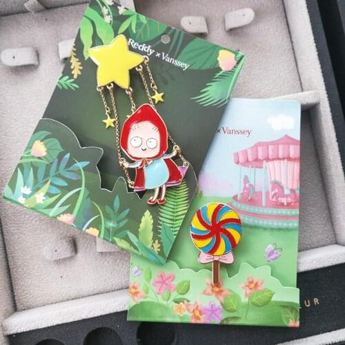 Vanssey Vintage Gray Wolf Red Riding Hood Swing Lolly Star Enameled Brooch Pin Accessories for Women 2018 New (Sale In One Pair)