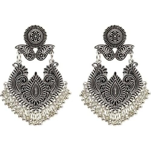 Vintage Ethnic Gypsy Indian Earrings For Women Boho Jewelry Ladies Retro Round Bell Tassel Hollow Tassel Jhumka Earrings 2019