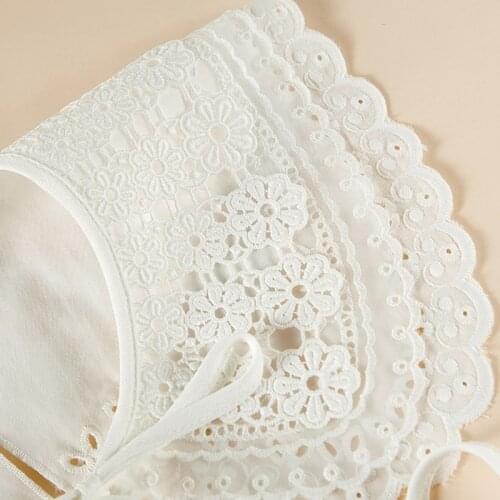 K1KC Embroidery Petal Floral Lace Fake Collar Shawl Wrap 3 Layer Hollow Out Short Poncho Capelet Scalloped Trim Necklace