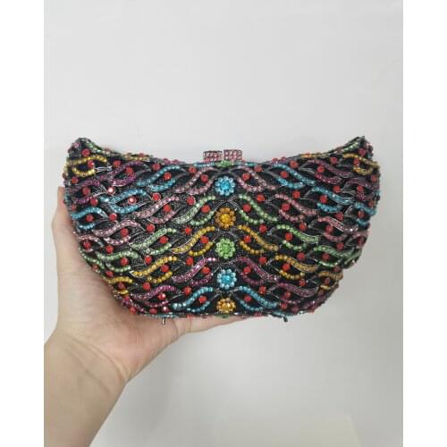 XIYUAN Hollow Out Blue/Purple Crystal Evening Bag Purse Women Fashion Minaudiere Handbag Wedding Party Diamond Floral Clutch Bag