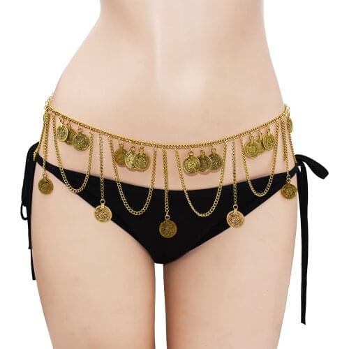 Sexy Indian Coin Tassel Dress Belt for Women Gold Color Jewelry Arab Wedding Bride Coin Belly Dance Waist Chains Turkey Egypt