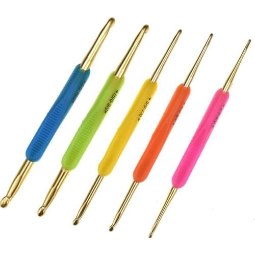 1/5Pcs 10 Size Rubber Handle Double Head Aluminum Crochet Hooks Non-Slip Grip Double Head Crochet Knitting Tools