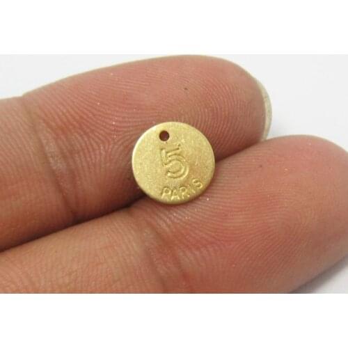 Brass charms 9x0.7mm Coin charm Raw brass stamping tags 5 "PARIS" R671