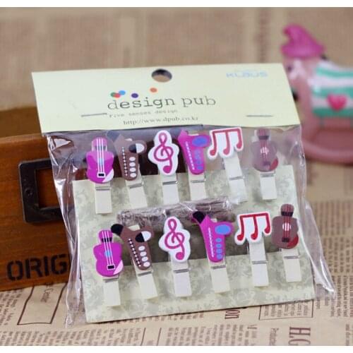 12 Pcs/pack Stationery Musical Notebook Album Clothespin Craft Party Decoration with Hemp Rope Wood Paper Clip