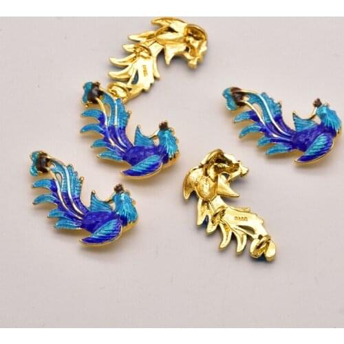 2 Pcs/Lot 30mm*16mm 18K Brass Gold-Plated Cloisonne Style Phoenix Pendant Making For Diy Necklace Pendants Jewelry JA0472R