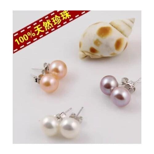 3 pairs/lot 9-10mm Size Natural REAL Pearl Earrings Cultured Wedding Bridal Stud Earrings Freshwater Fashion Jewelry