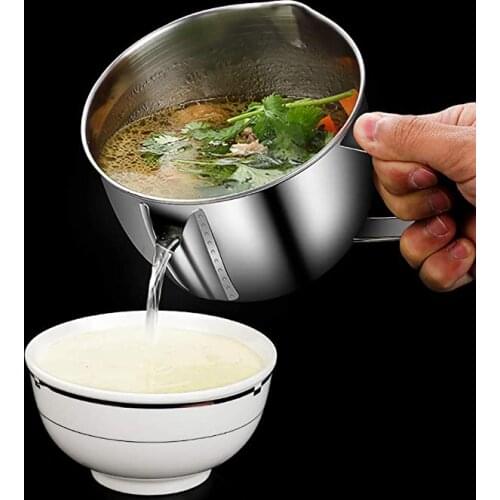 304 Stainless Steel Oil Fat Separator Bowl,Oil Filter Soup Bowl with Handle Multi-use Grease Oiler Filter Reduce Fat Intake