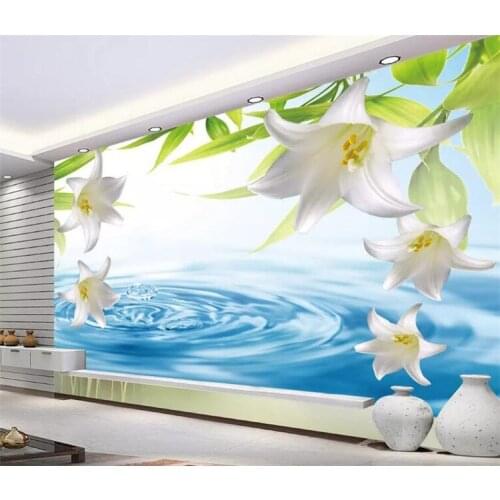 Custom Any Size 3D Photo Wallpaper Modern Lily Flower Stereoscopic Water Wave Living Room Sofa TV Backdrop Wallpaper Murals 3D