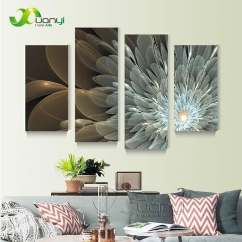 4 Panel Golden Light Flower Canvas Painting Wall Art Home Decor Wall Picture For Living Room Modern Printing Unframed PR1322