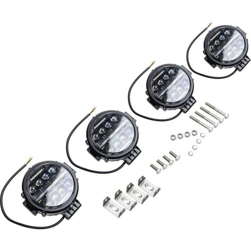 4Pcs 2X 7 Inch 200W Round LED Work Light Combo DRL Driving Headlight for Offroad Truck for Forklift Trains Boat Bus Road Buggy