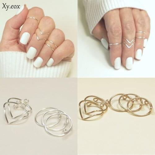 5pcs Hot Fashion Women Knuckle Chevrons Bands Midi Stacking Ring Set Jewelry