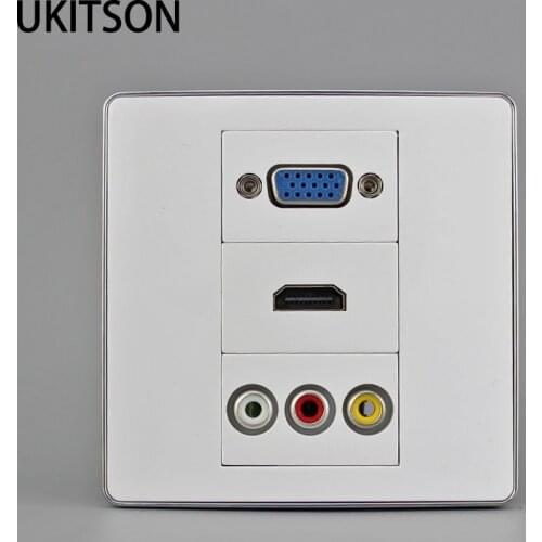 86mm Face Panel With Computer VGA PC Socket HDMI2.0 3RCA Audio Video Wall Faceplate In White Color