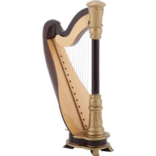 Antique Wooden Miniature Harp Replica with Gift Case Instrument Model Musical Gifts Ornaments Home Decoration