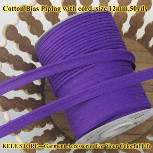 Free shipping--100% Cotton Bias Piping, Piping tape,bias Tape with cord,size:12mm, 50y,for bed linings dark purple DIY handmade