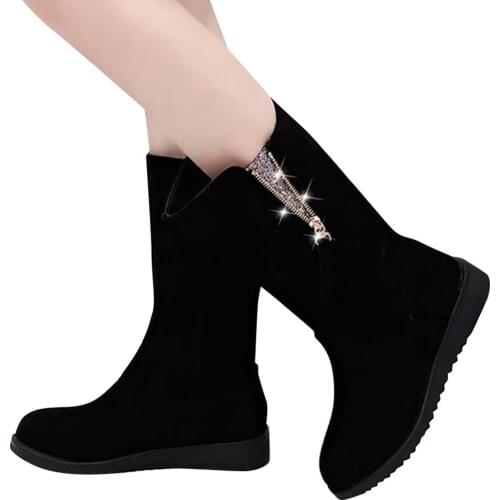 Woman Booties Womens Mid-calf Suede Winter Boots Fashion Leisure Large Size Zipper Wedges Med Heels Short Boots Keep Warm Shoes