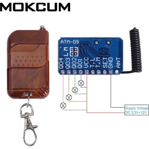 DC 3.3V-12V 315MHz Wireless Relay Module 1A Output 4-Channel Control Switch Module Remote Controller