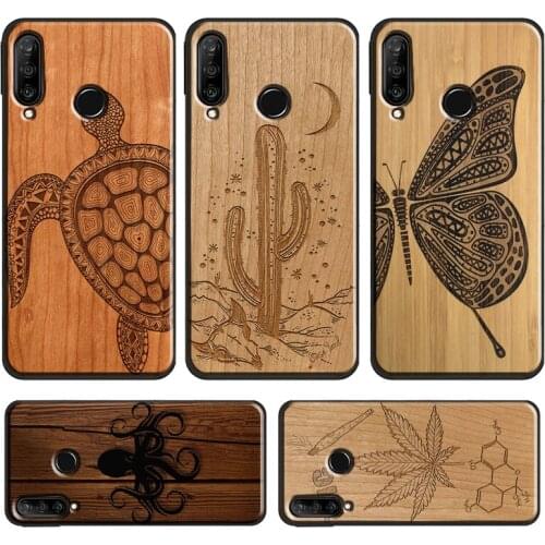 Horse Turtle Butterfly Wood Case For Huawei P Smart 2019 Z P30 Lite P20 P40 Pro Mate 20 Lite Honor 10 i 8X 9X Nova 5T