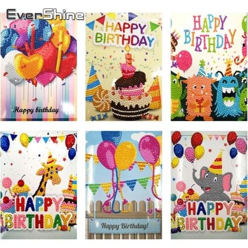 EverShine Happy Birthday Greeting Cards DIY Diamond Painting Handmade Greetings Card Diamond Embroidery Children Birthday Gift