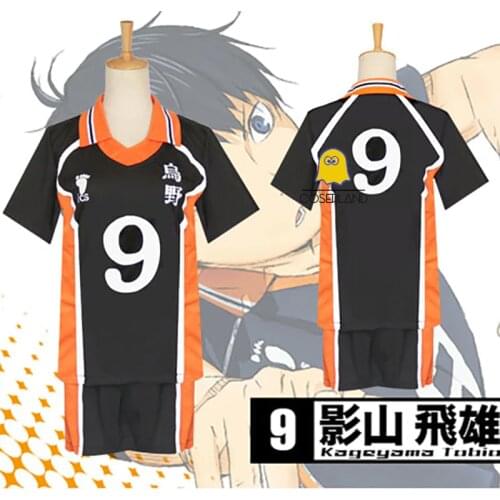 Haikyuu Kageyama Tobio Jersey Karasuno High No.9 Cosplay Costume High School Volleyball Uniform Japanese Anime T-shirt+Shorts