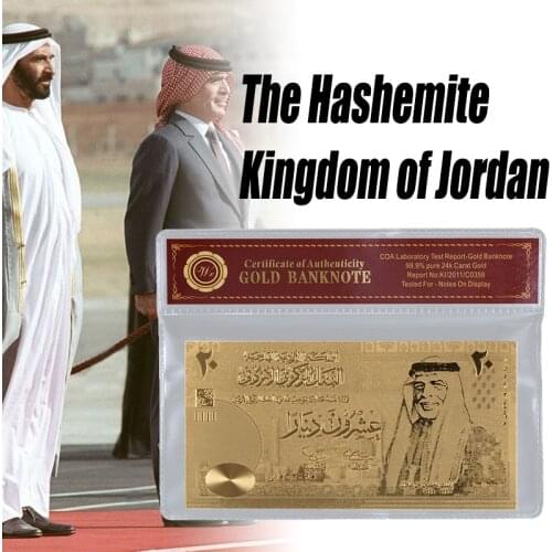 Jordan 20 gold Plated banknote with COA Collection Paper Money For Business Gift New Year