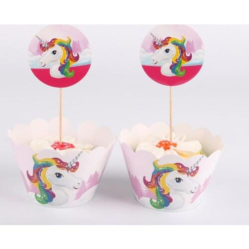 Beautiful Unicorn Birthday Party Decoration Supplies 12pcs Cupcake Wrapper 12pcs Topper Baby Shower Kids Birthday Cake Decor