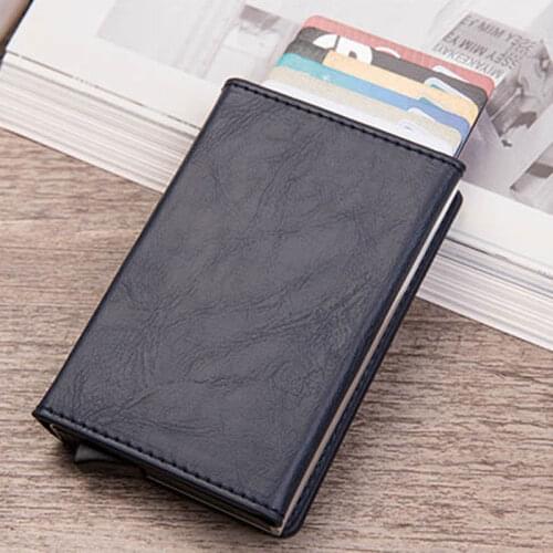 Credit Card Holder 2020 New Aluminum Box Card Wallet RFID PU Leather Pop Up Card Case Magnet Carbon Fiber Coin Purse