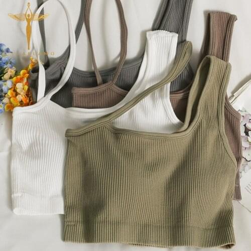 Sexy Irregular Crop Tops Womens Halter Slash Shoulder Strap Camisole Chest Pad Sport Tube Tops Female Ribbed Slim Tank Vests