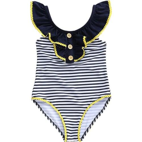 2020 NEW Striped Off Shoulder Swimsuit Toddler Baby GirlsRuffle Bathing Suit Girl Swimwear Swimsuit Beachwear