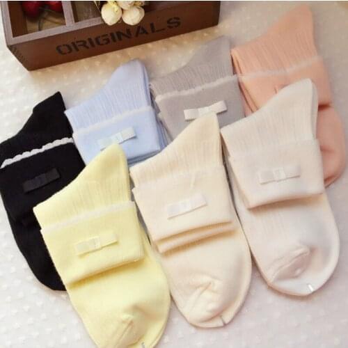 Fashion Cotton Women Socks Casual Pure Sweet Lace Solid Ankle Socks Cute Bow Socks For Girls Ladies Fancy Socks Elastic