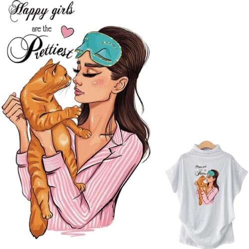 Sticker On Clothes Iron Girl Love Cat T-Shirt Dresses New Design Diy Hot Tear Thermal Transfer Sticker On Clothes Iron