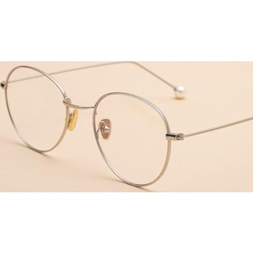 New Pearl glasses frame Female Myopia Prescription Glasses Frame Retro Round Glasses Clear Lense Anti-Blue Ray