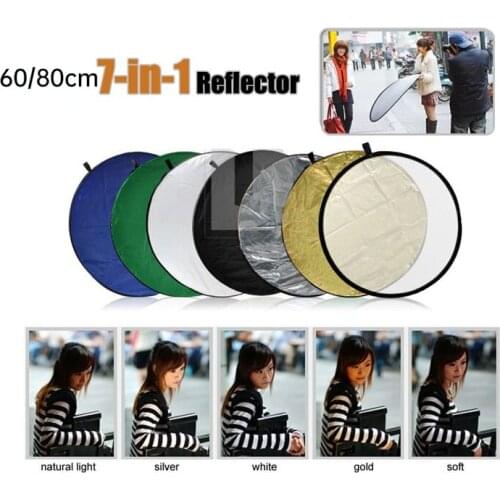 Photography Reflector 60/80cm 7 in 1 Portable Collapsible Multi-Disc Light Round Photography Reflector Board for Studio