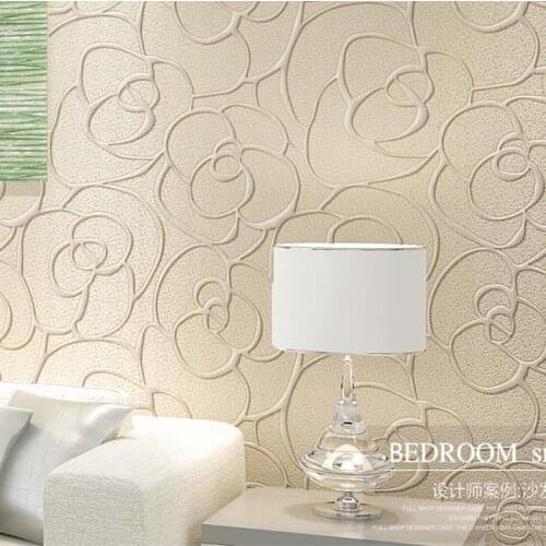 QIHANG Modern Minimalist Embossed 3D Rose Flower Non-woven Wallpaper Cream Color 0.53m*10m=5.3m2