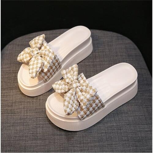 New Summer Womens Sandals Mid-heel Fashion Woven Slippers Striped Lattice Outdoor Ladies Slippers Ladies Sandals Women Shoes