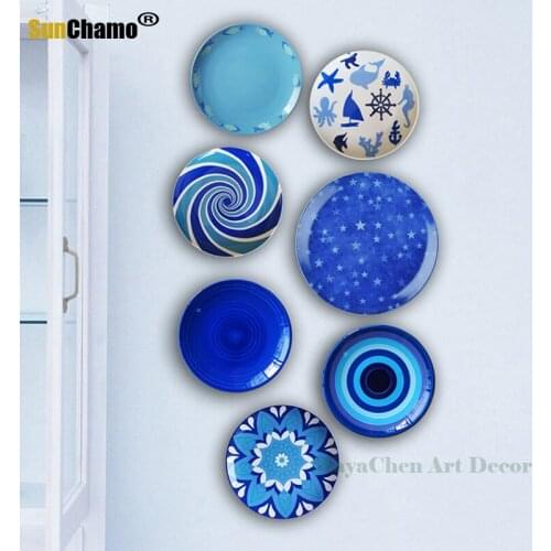 Blue Mediterranean Fresh Decoration Hanging Plate Set/modern Creative Background 20CM Diameter