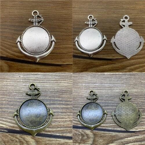 2pcs 25mm Glass Cabochon Anchor Shape Alloy Material Cameo Base Setting Jewelry Findings Pendant Bracelet Jewelry Making