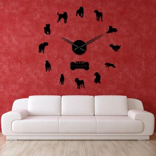 Cane Corso Italiano Dog Breed of Mastiff Modern Design 3D DIY Wall Sticker Clock Hunting Dog DIY Large Wall Watch Home Decor