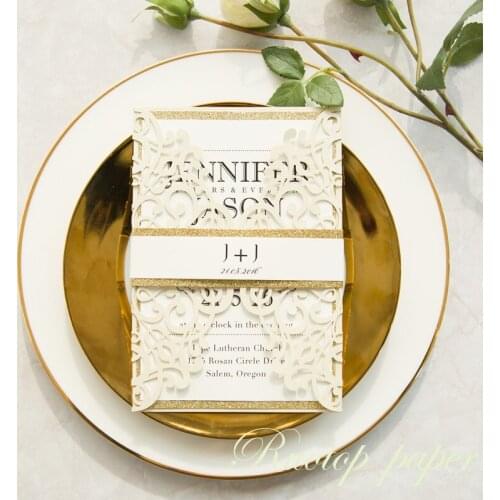 Laser cut light brown pearl wedding pocket card,pocket invitations for wedding decoration