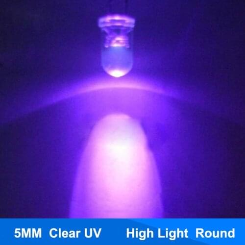100pcs 5mm Ultraviolet 395nm 400nm UV LED Diode Light Emitting Lamp 20mA 5 mm (Ultra Violet Purple 5 mm Round Water Clear Lens)