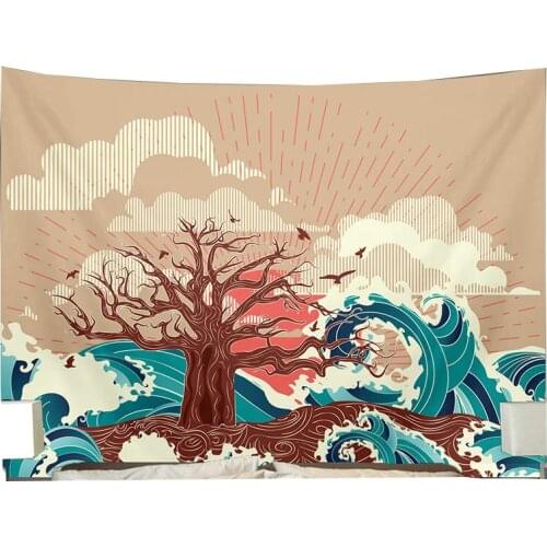 Japan tapestry trippy wall carpet sea wave sun wall tapestry wall rug home decor tenture bedspread blanket