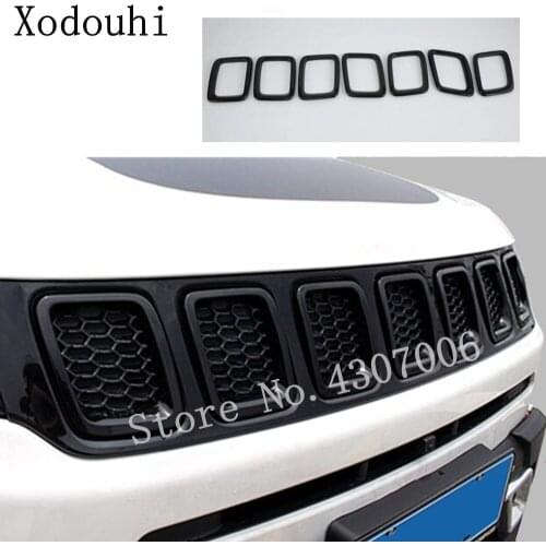 Car Body Protection Detector ABS Chrome Trim Front Up Racing Grid Grill Grille Around 7pcs For Jeep Compass 2017 2018 2019 2020