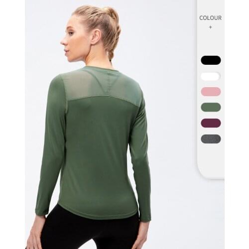 Women 's Autumn Winter Yoga Sports Long Sleeve Quick Dry Breathable Mesh Stitching Elastic Running Exercise Workout Clothes