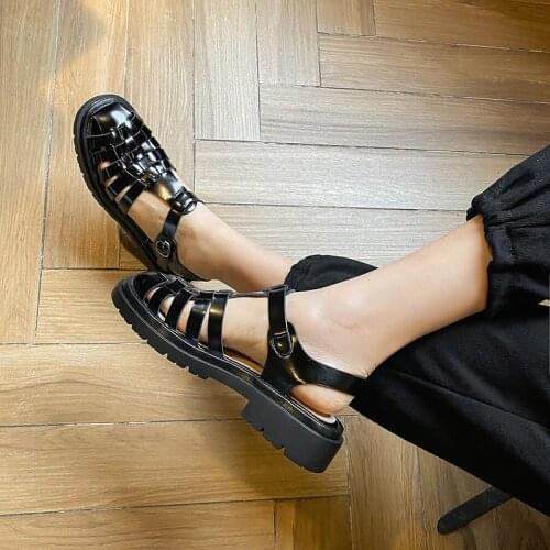 2021 New Round Toe Sandals For Women Genuine Leather Platform Chunky Heels Pumps Female Top Quality Working Office Shoes Woman