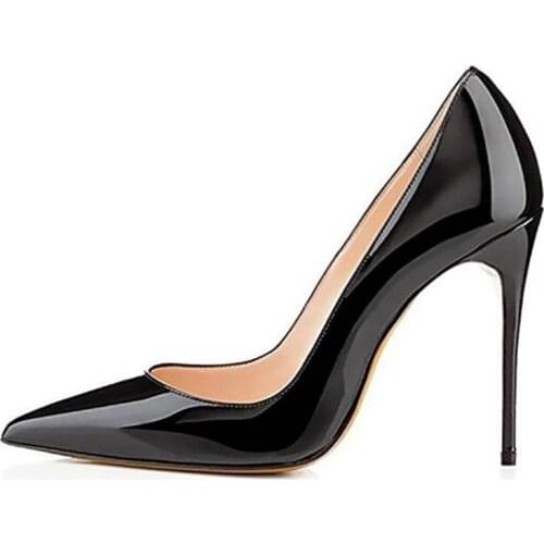 Women Pumps Brand Black Patent Leather Slip On 10CM Thin High Heels Pointed Toe Office & Career Party Shallow Women Shoes 2020